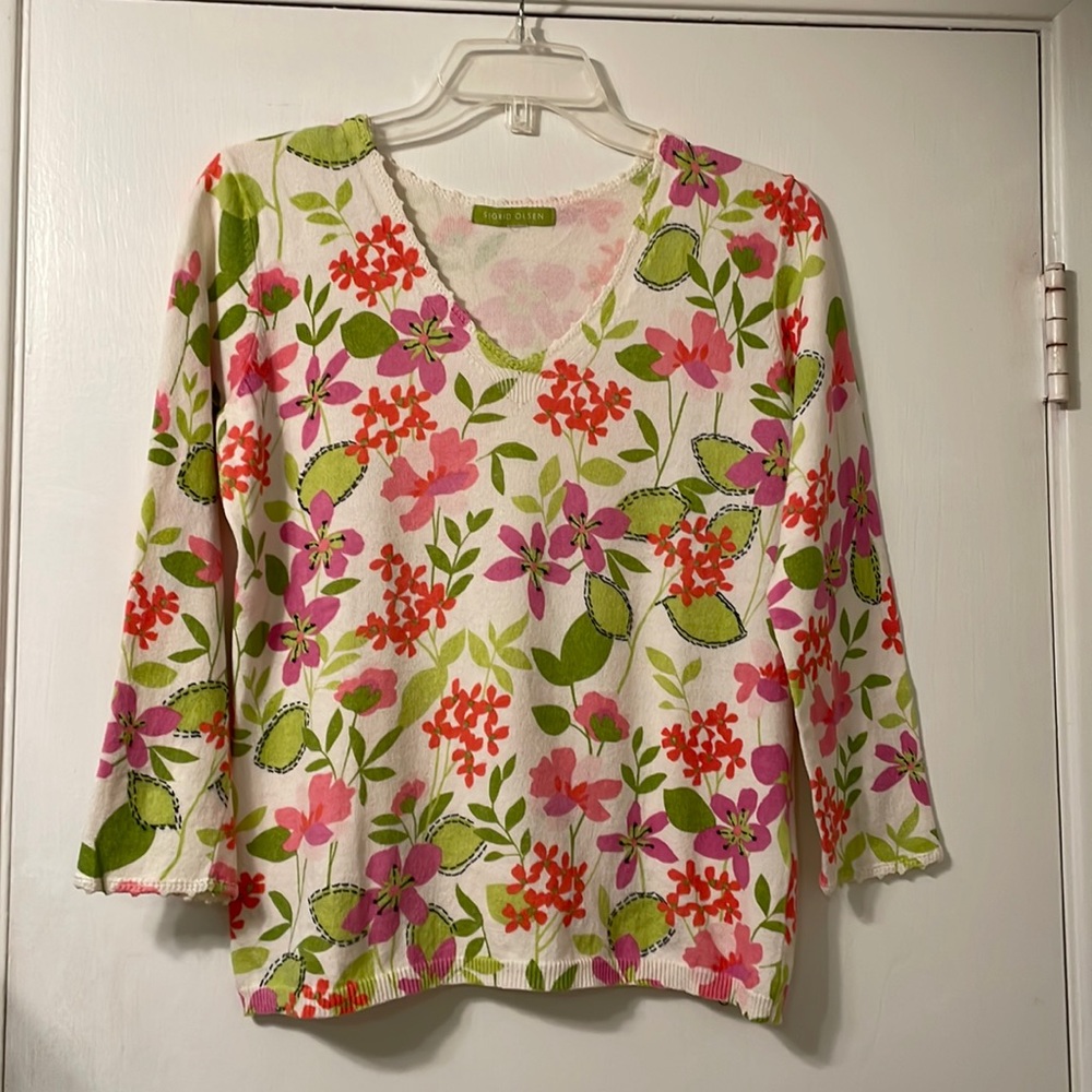 Sigrid Olsen Floral Sweater with Beaded Deatils